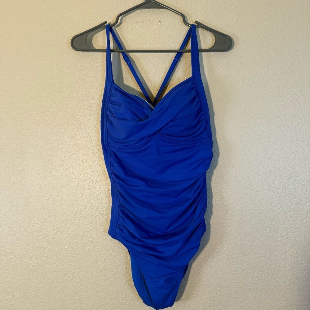 Seafolly Royal Blue goddess twist front slimming one piece Swimsuit 16